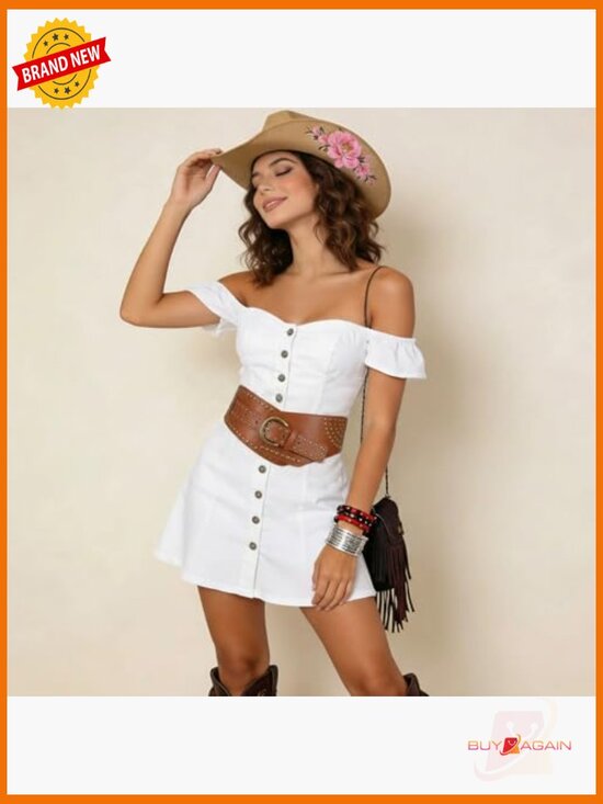 Vintage Wide Elastic Belt with Studs & Buckle - Stretchy Faux Leather Waist Belt main image 7